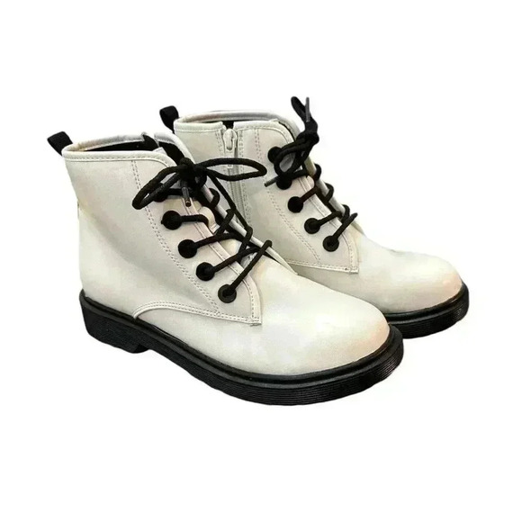 Steve Madden Jshortie Boots White Girls Size 5 Lace Up Zipper Combat - Picture 1 of 7
